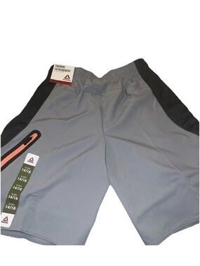 Reebok shorts 14-16 youth gray with zippered pocket on leg outlined in orange